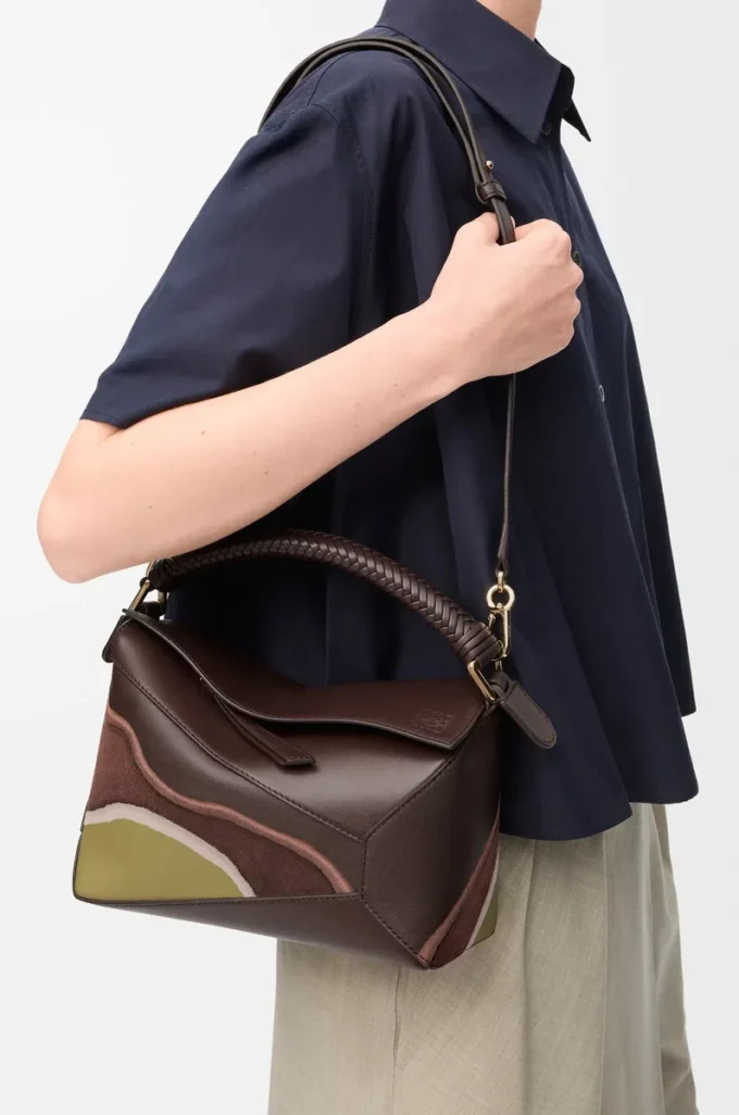 Small Puzzle Edge Landscape bag in nappa calfskin Chocolate/Light Moss Small Puzzle Edge Landscape bag in nappa calfskin Chocolate/Light Moss
