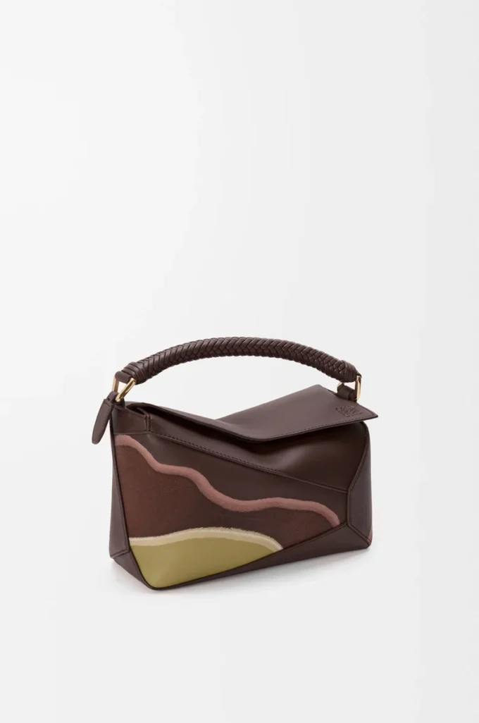 Small Puzzle Edge Landscape bag in nappa calfskin Chocolate/Light Moss Small Puzzle Edge Landscape bag in nappa calfskin Chocolate/Light Moss