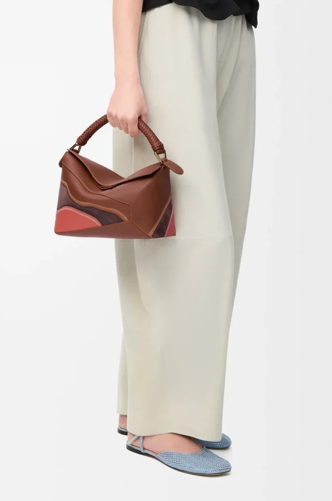 Small Puzzle Edge Landscape bag in nappa calfskin Pecan/Parrot Pink Small Puzzle Edge Landscape bag in nappa calfskin Pecan/Parrot Pink