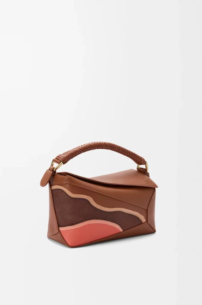 Small Puzzle Edge Landscape bag in nappa calfskin Pecan/Parrot Pink Small Puzzle Edge Landscape bag in nappa calfskin Pecan/Parrot Pink
