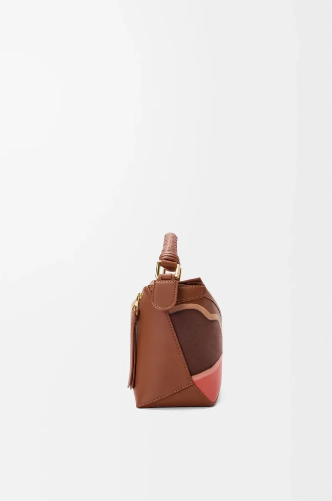 Small Puzzle Edge Landscape bag in nappa calfskin Pecan/Parrot Pink Small Puzzle Edge Landscape bag in nappa calfskin Pecan/Parrot Pink