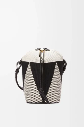 Small Treasure Bako bucket in canvas jacquard and calfskin Natural/Black