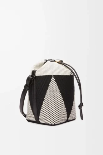 Small Treasure Bako bucket in canvas jacquard and calfskin Natural/Black