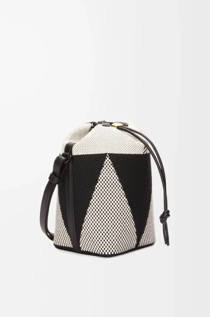 Small Treasure Bako bucket in canvas jacquard and calfskin Natural/Black Small Treasure Bako bucket in canvas jacquard and calfskin Natural/Black