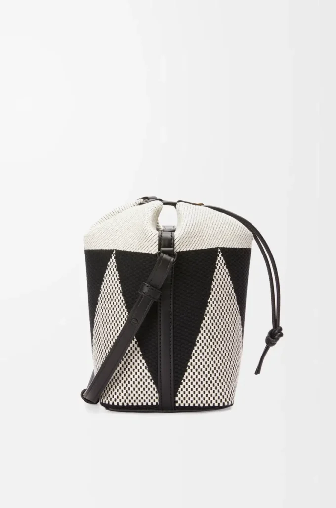 Small Treasure Bako bucket in canvas jacquard and calfskin Natural/Black Small Treasure Bako bucket in canvas jacquard and calfskin Natural/Black