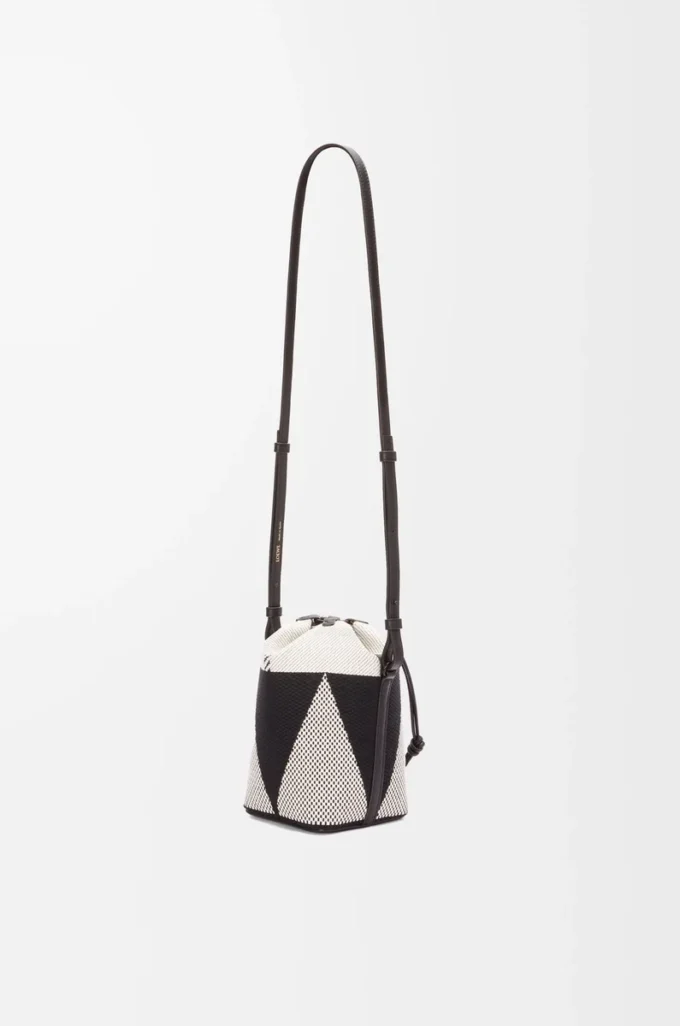 Small Treasure Bako bucket in canvas jacquard and calfskin Natural/Black Small Treasure Bako bucket in canvas jacquard and calfskin Natural/Black