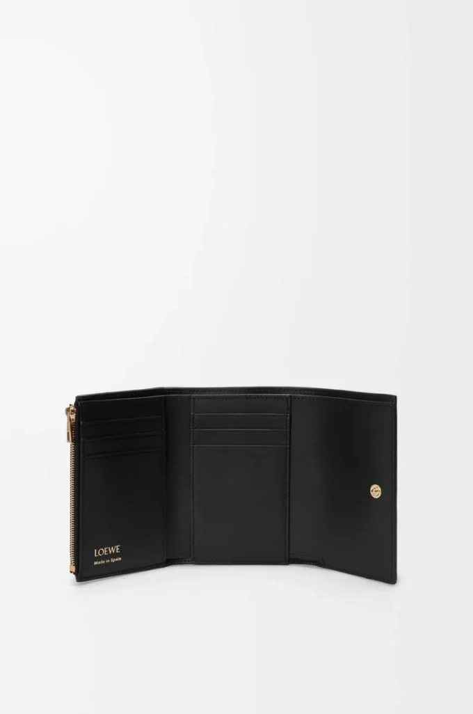 Small vertical wallet in smooth and grained calfskin Black Small vertical wallet in smooth and grained calfskin Black