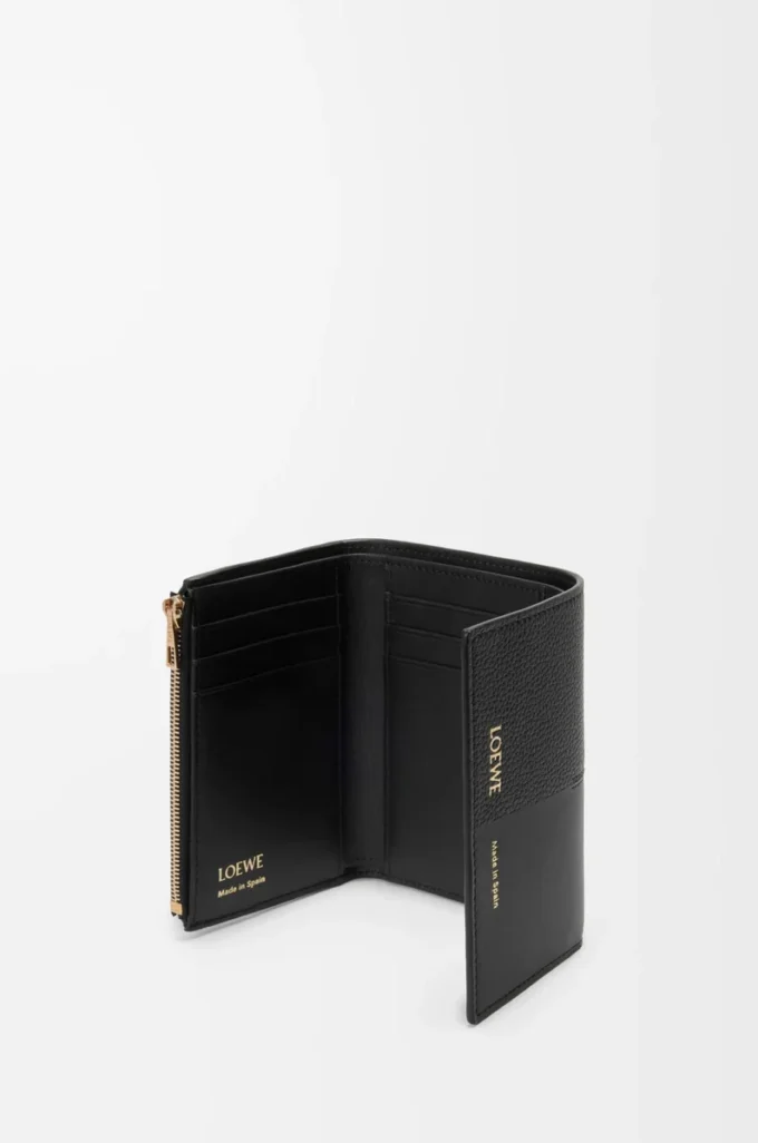 Small vertical wallet in smooth and grained calfskin Black Small vertical wallet in smooth and grained calfskin Black