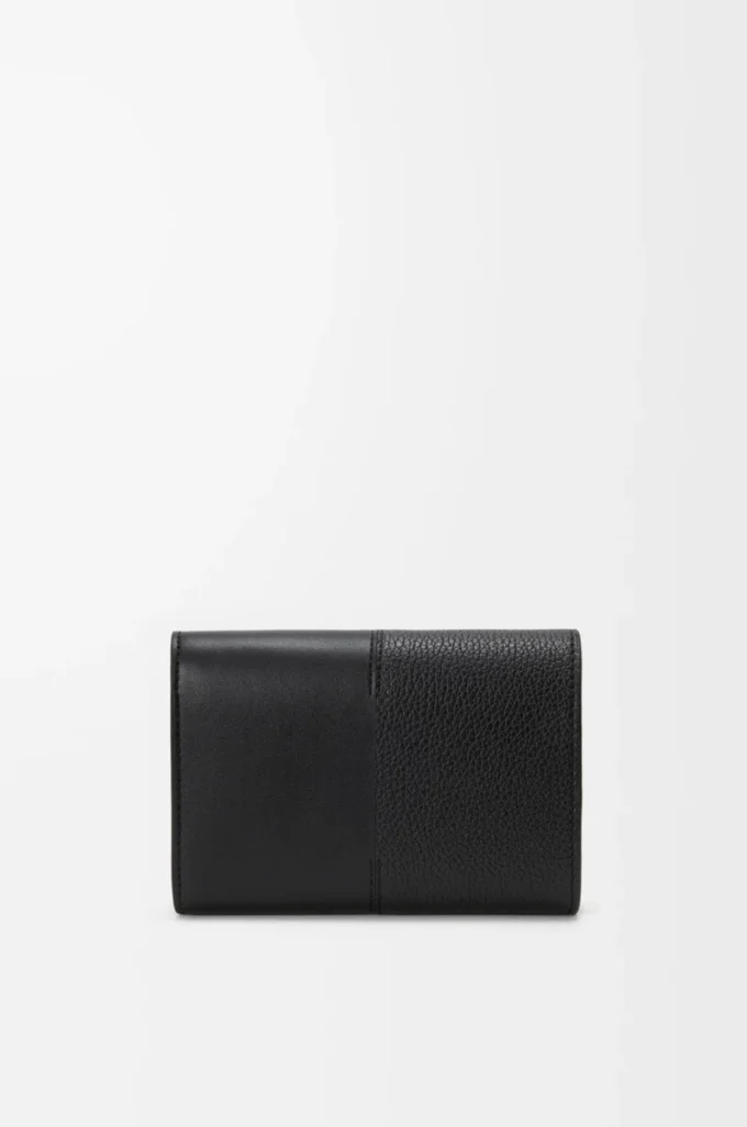 Small vertical wallet in smooth and grained calfskin Black Small vertical wallet in smooth and grained calfskin Black