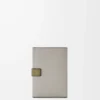 Small vertical wallet in soft grained calfskin Shell Grey/Eucalyptus