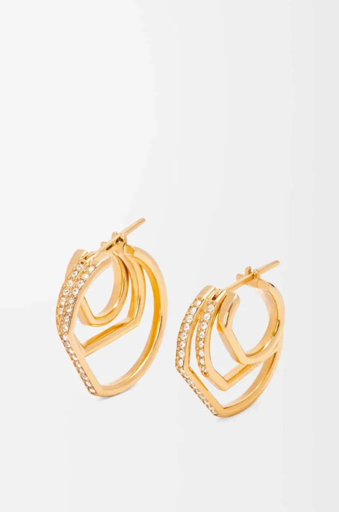 Stacked hoop earrings in sterling silver and crystals Gold/White Stacked hoop earrings in sterling silver and crystals Gold/White
