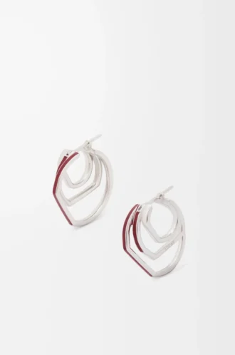 Stacked hoop earrings in sterling silver and enamel Silver/Burgundy