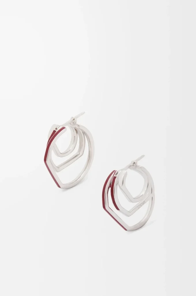 Stacked hoop earrings in sterling silver and enamel Silver/Burgundy Stacked hoop earrings in sterling silver and enamel Silver/Burgundy