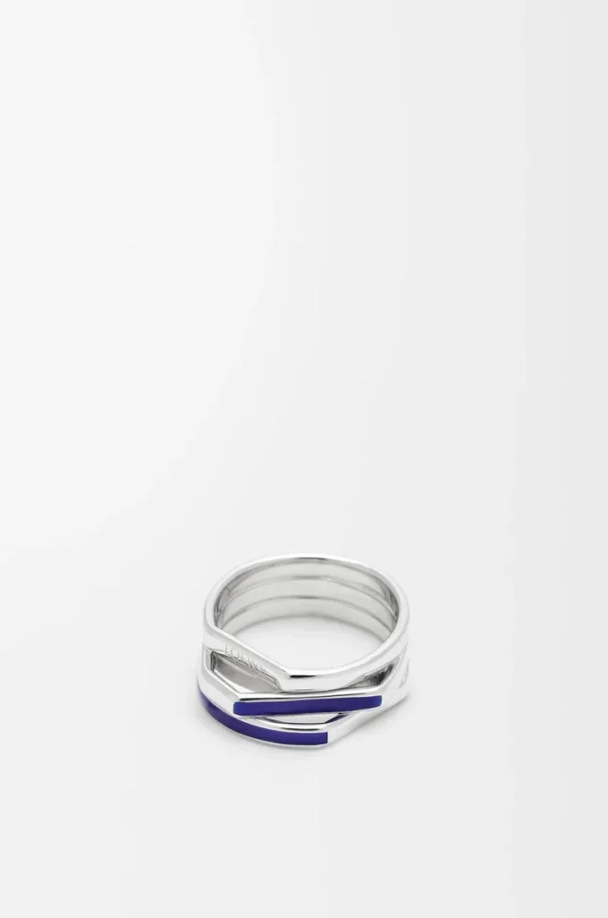 Stacked ring in sterling silver and enamel Silver/Blue