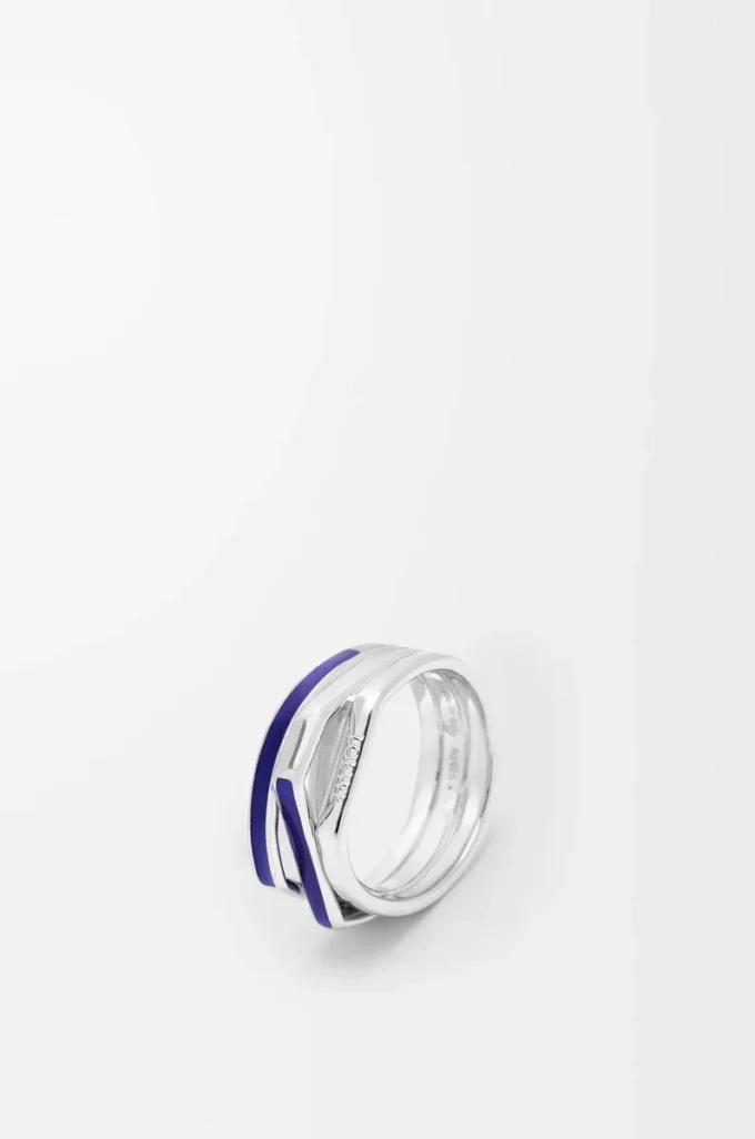 Stacked ring in sterling silver and enamel Silver/Blue