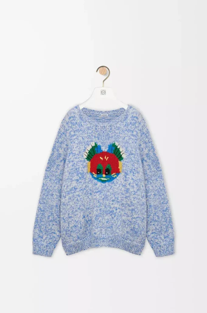 Sweater in wool and mohair blend Blue/White