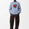 Sweater in wool and mohair blend Blue/White