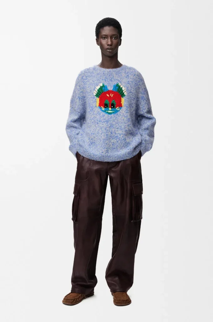 Sweater in wool and mohair blend Blue/White