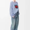 Sweater in wool and mohair blend Blue/White