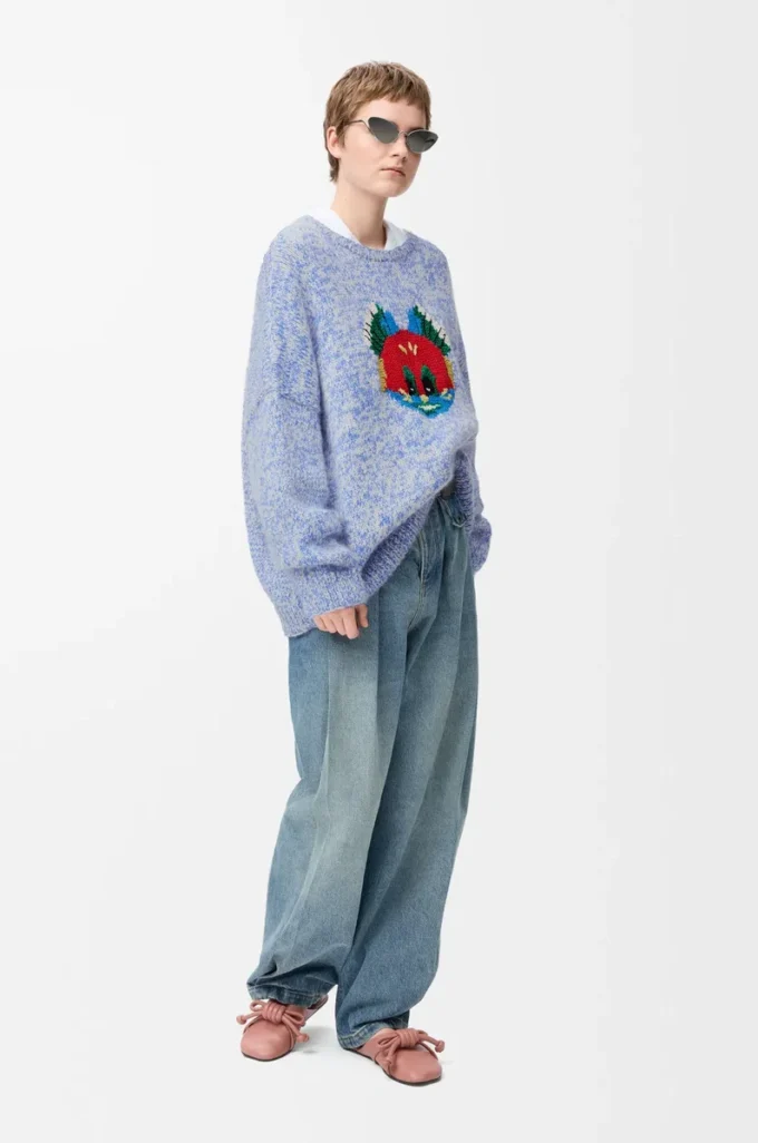 Sweater in wool and mohair blend Blue/White