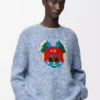 Sweater in wool and mohair blend Blue/White