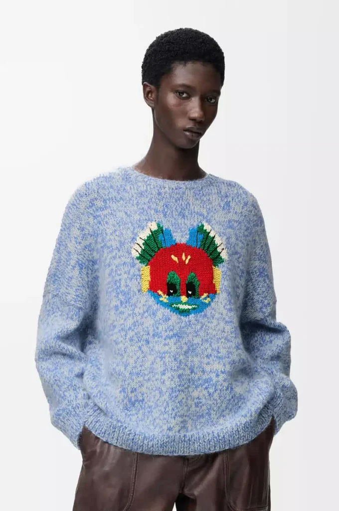 Sweater in wool and mohair blend Blue/White