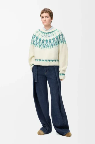 Sweater in wool blend White/Mint