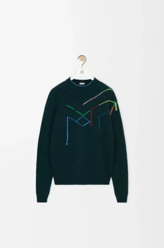 Sweater in wool Dark Green/Multicolour