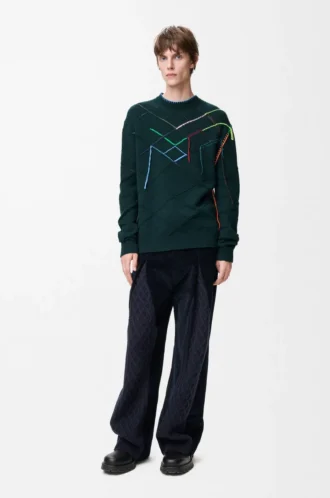 Sweater in wool Dark Green/Multicolour