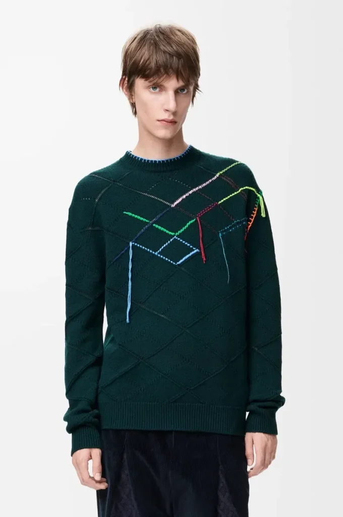 Sweater in wool Dark Green/Multicolour Sweater in wool Dark Green/Multicolour