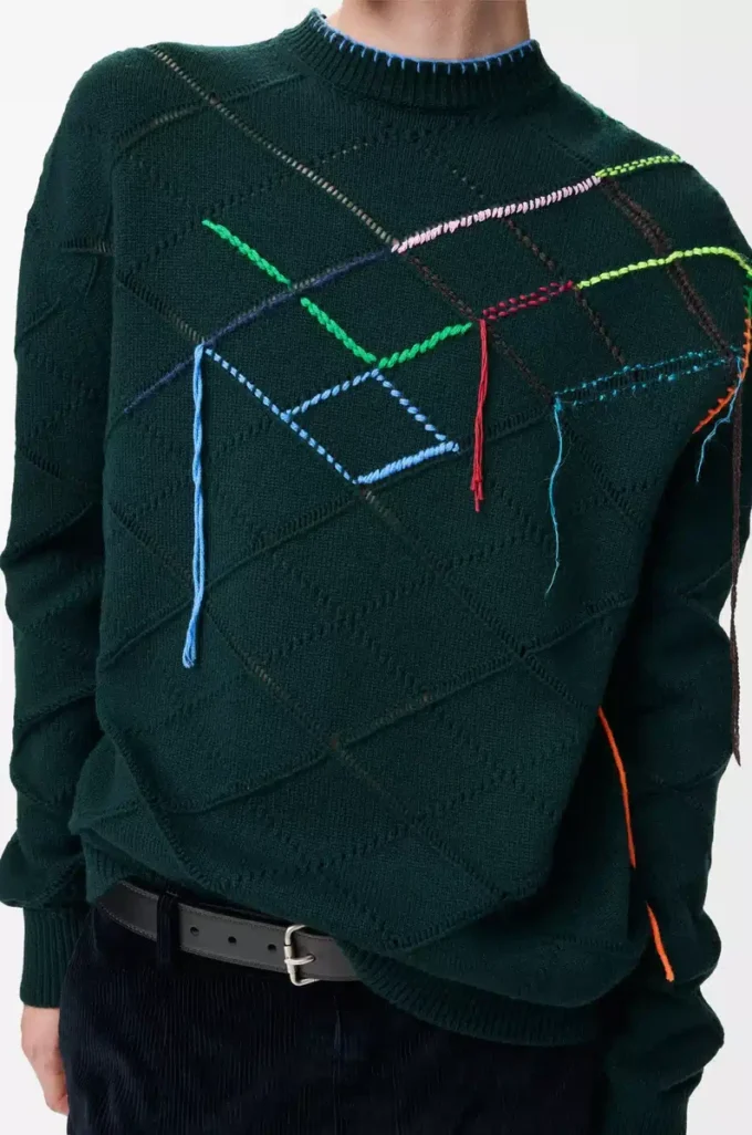 Sweater in wool Dark Green/Multicolour Sweater in wool Dark Green/Multicolour