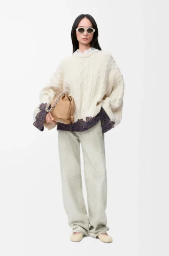 Sweater in wool Ecru/Brown