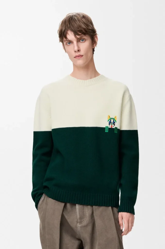 Sweater in wool White/Green Sweater in wool White/Green