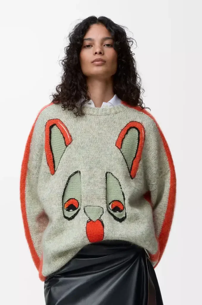 Sweater in wool White/Orange/Blue Sweater in wool White/Orange/Blue