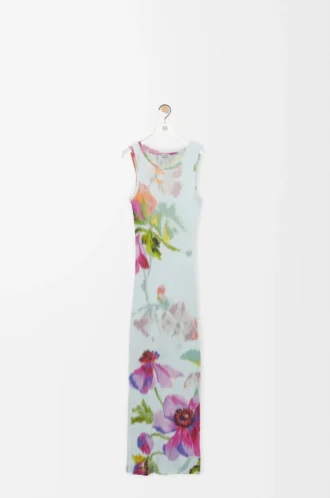 Tank dress in silk and cotton Light Blue/Multicolor
