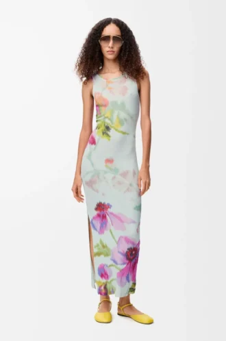 Tank dress in silk and cotton Light Blue/Multicolor