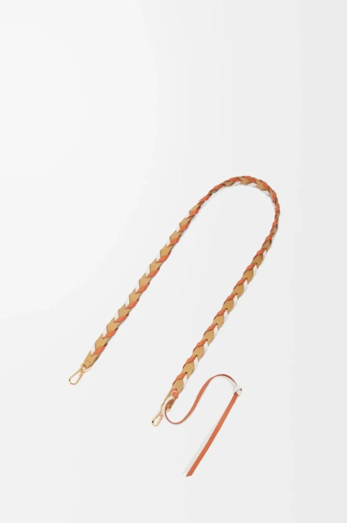 Thin braided strap in classic calfskin Soft White/Maple Orange