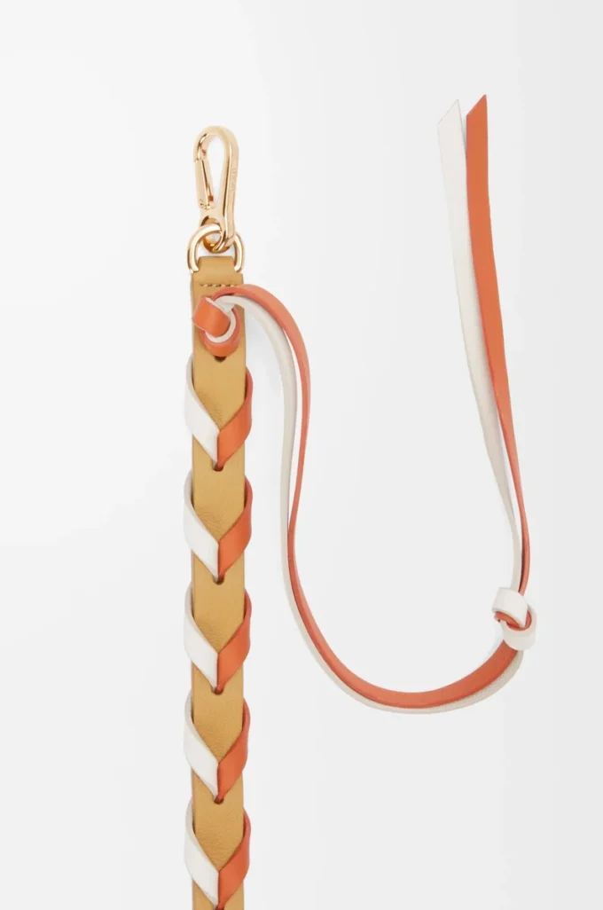 Thin braided strap in classic calfskin Soft White/Maple Orange