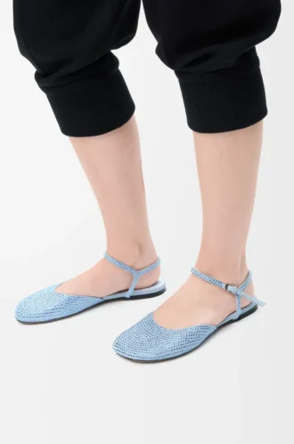 Toy ankle strap ballerina in rhinestone-embellished suede Baby Blue