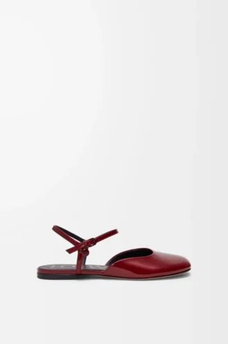 Toy ankle strap ballerina in soft patent lambskin Dark Red