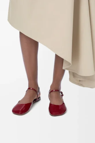 Toy ankle strap ballerina in soft patent lambskin Dark Red