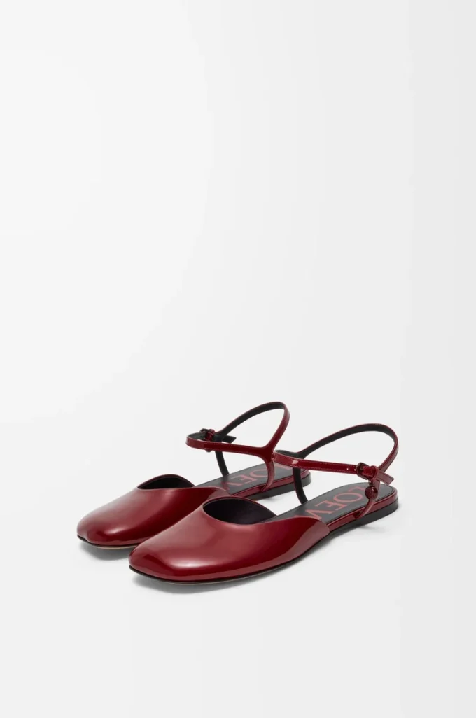 Toy ankle strap ballerina in soft patent lambskin Dark Red Toy ankle strap ballerina in soft patent lambskin Dark Red