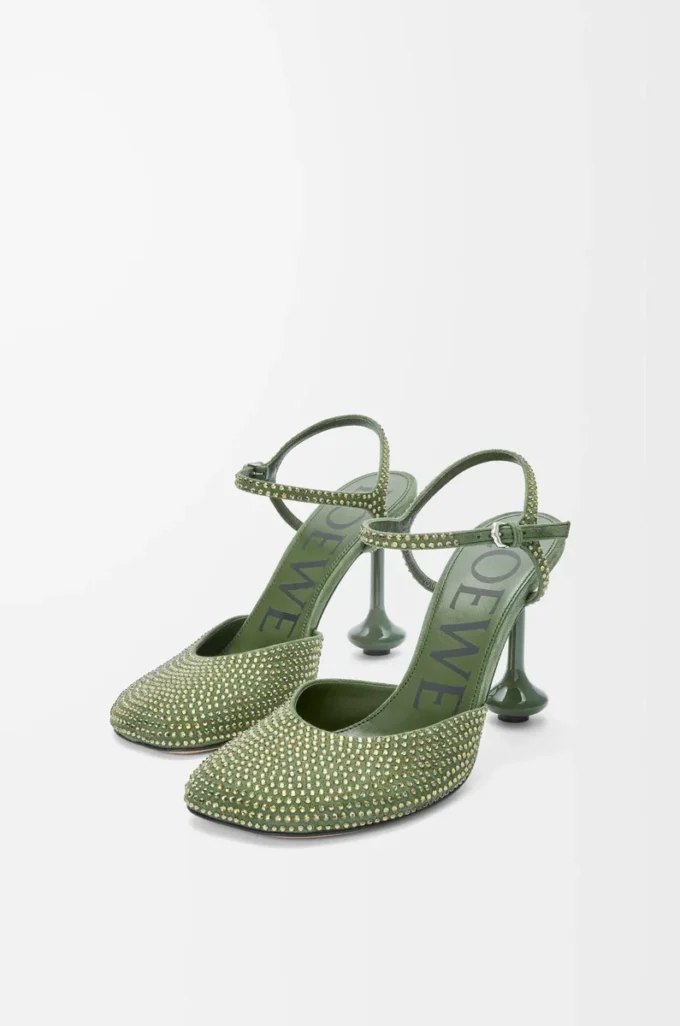 Toy ankle strap pump in rhinestone-embellished suede Military Green Toy ankle strap pump in rhinestone-embellished suede Military Green