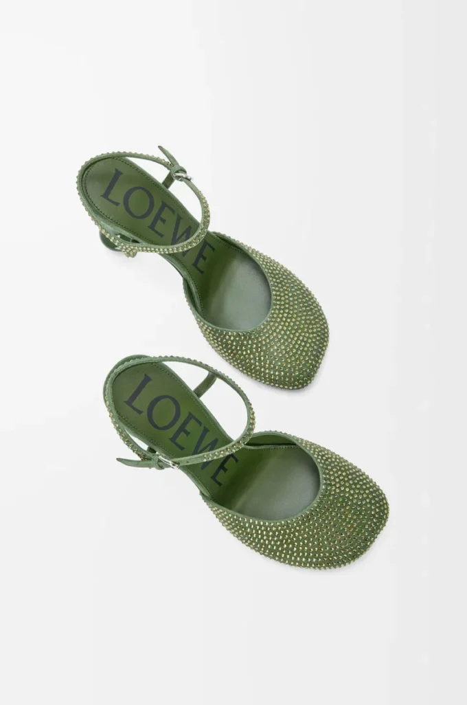 Toy ankle strap pump in rhinestone-embellished suede Military Green Toy ankle strap pump in rhinestone-embellished suede Military Green