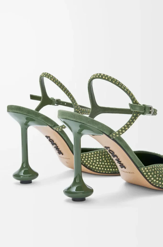 Toy ankle strap pump in rhinestone-embellished suede Military Green Toy ankle strap pump in rhinestone-embellished suede Military Green