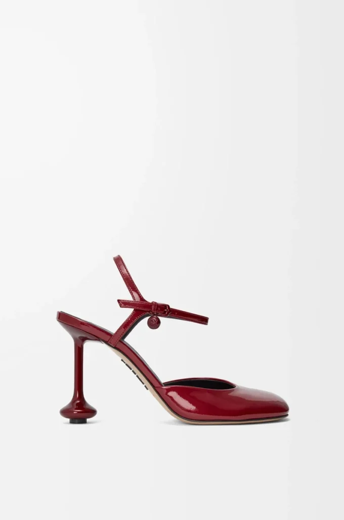Toy ankle strap pump in soft patent lambskin Dark Red