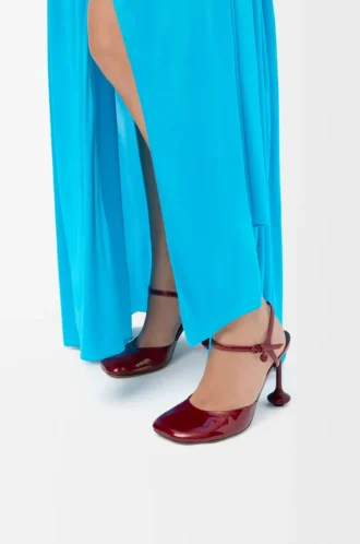 Toy ankle strap pump in soft patent lambskin Dark Red