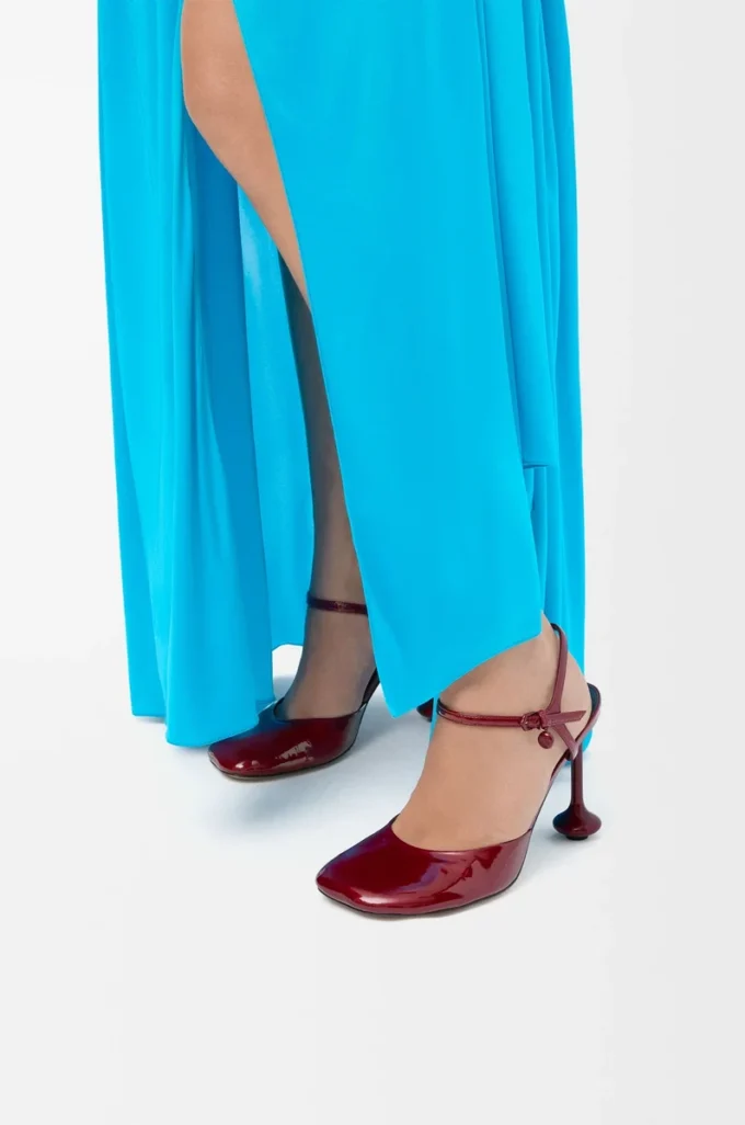 Toy ankle strap pump in soft patent lambskin Dark Red