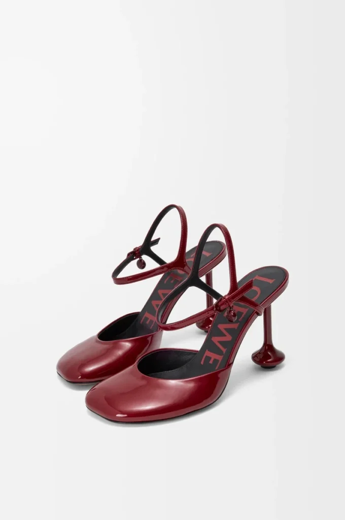 Toy ankle strap pump in soft patent lambskin Dark Red