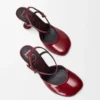 Toy ankle strap pump in soft patent lambskin Dark Red